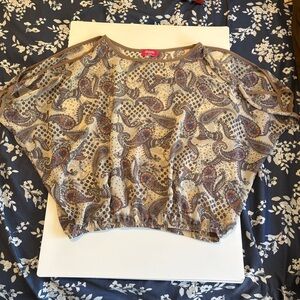 Vintage Y2k Boho Floral Paisley Brown Tan Earth Tones Scarf Top Cold Shoulder‎
